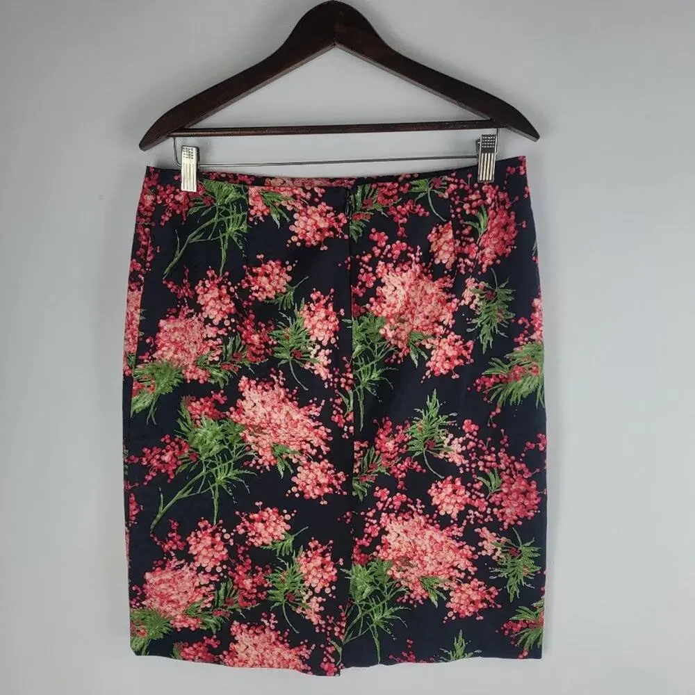 Talbots Black Floral Pencil Skirt Back Zip Petite Black Size 12P